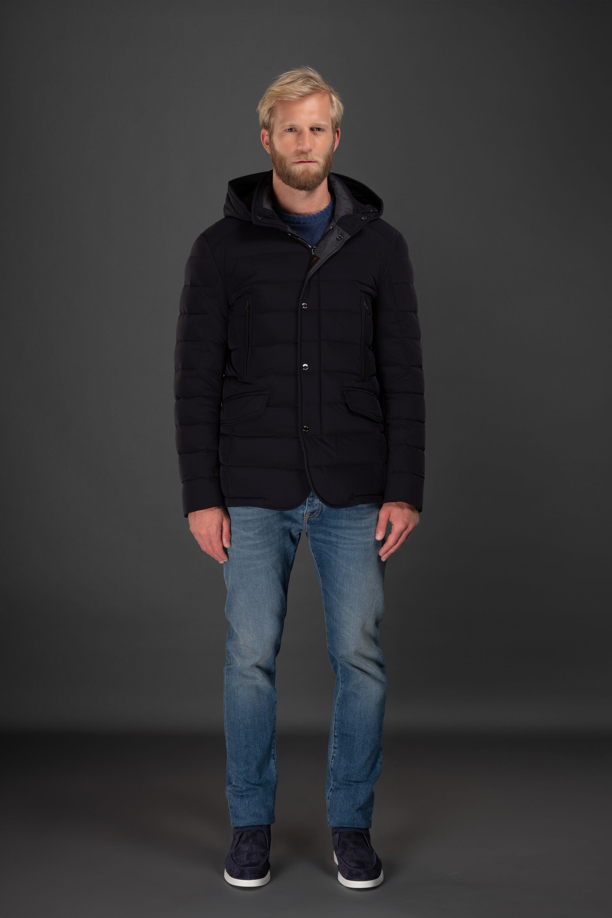 Moorer zip-up padded hooded jacket - Blue
